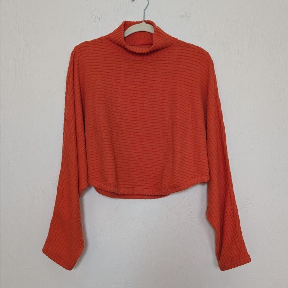 Pilcro Sweater Womens Small Orange Ribbed Turtleneck Dolman Sleeve Cropped